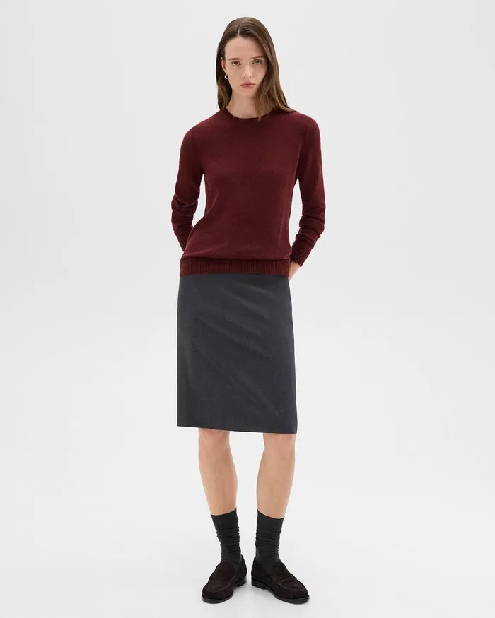 Women Sweaters Cardigans Theory Crewneck Sweater In Feather Cashmere Cordovan