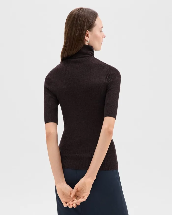 Women Sweaters Cardigans Theory Leenda ShortSleeve Turtleneck In Regal Wool Mink Melange