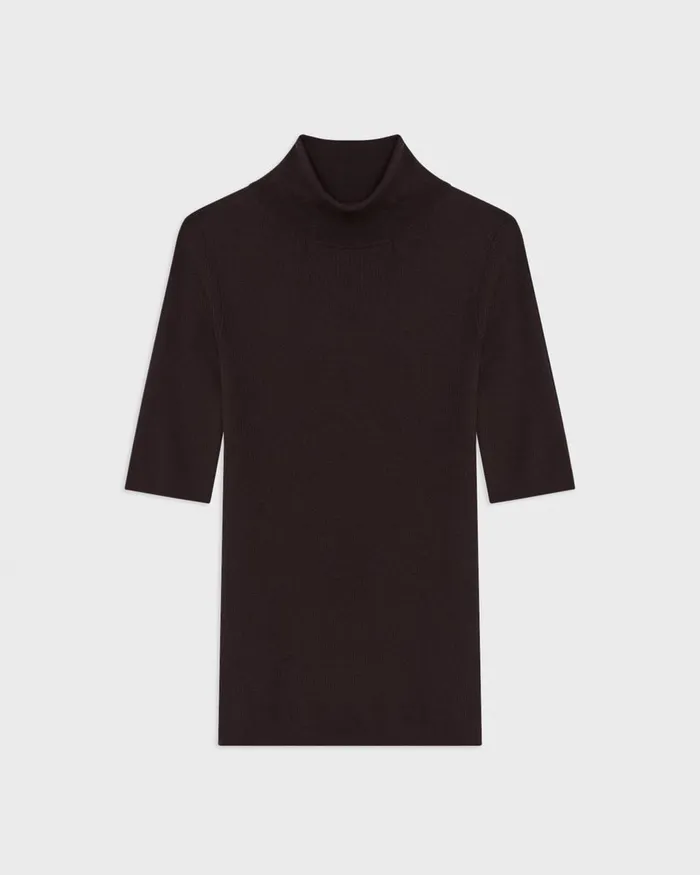 Women Sweaters Cardigans Theory Leenda ShortSleeve Turtleneck In Regal Wool Mink Melange