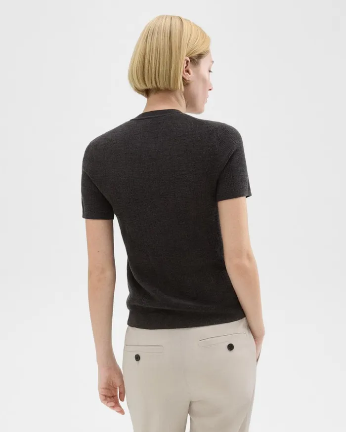 Women Sweaters Cardigans Theory Rib Knit ShortSleeve Henley Coal