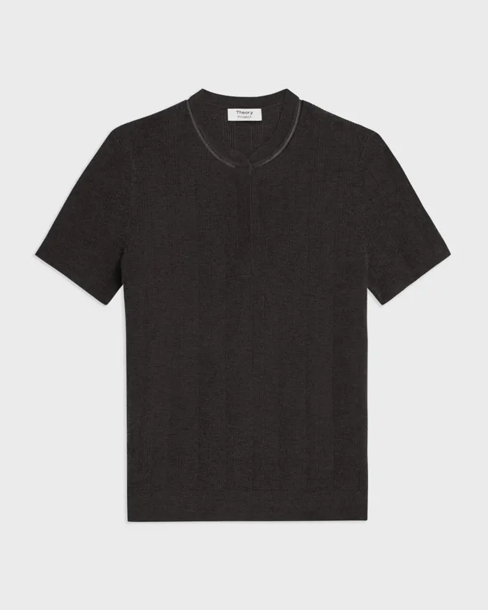 Women Sweaters Cardigans Theory Rib Knit ShortSleeve Henley Coal