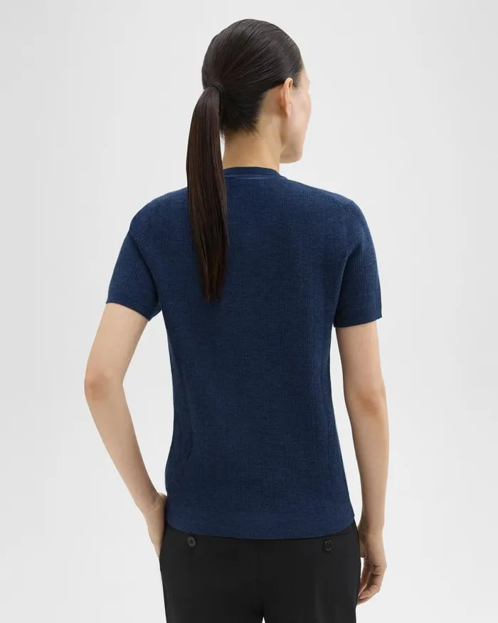 Women Sweaters Cardigans Theory Rib Knit ShortSleeve Henley Wave