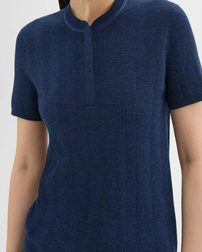 Women Sweaters Cardigans Theory Rib Knit ShortSleeve Henley Wave