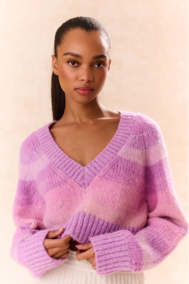 Women Sweaters LoveShackFancy Barbarelle Alpaca Striped Pullover Sugar Plum