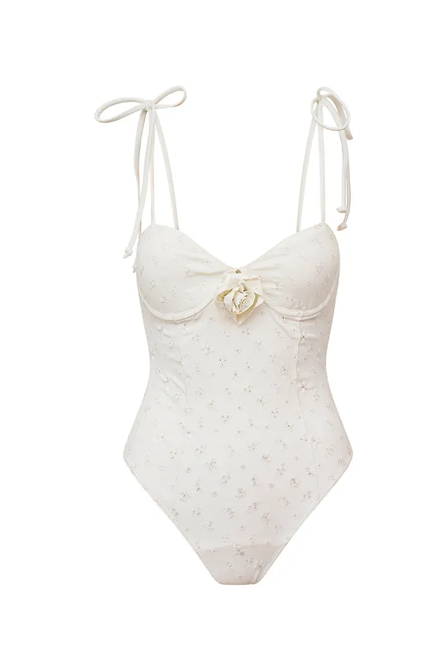 Women Swim LoveShackFancy Chamomile Eyelet One Piece Swimsuit Dover White