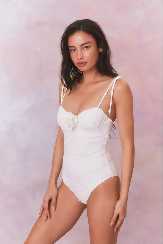 Women Swim LoveShackFancy Chamomile Eyelet One Piece Swimsuit Dover White