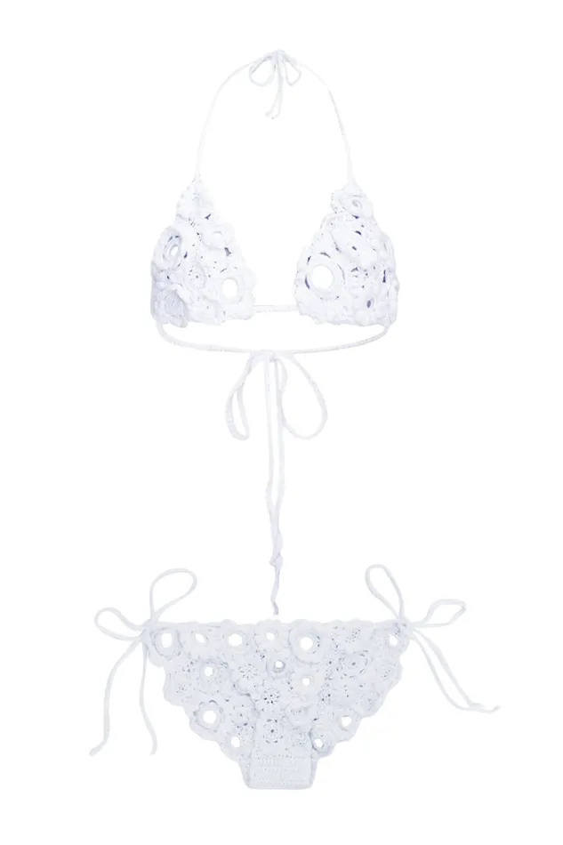 Women Swim LoveShackFancy Ostelle Crochet Embellished Bikini Set White