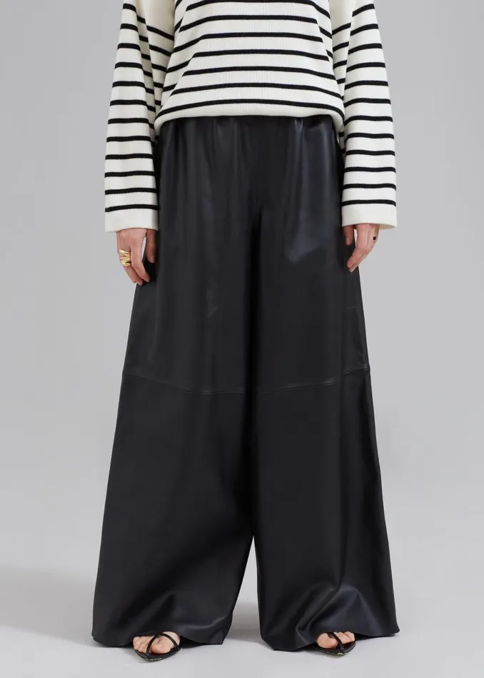 Women Sydney Wide Leather Pants 8211 Black The Frankie Shop Bottoms