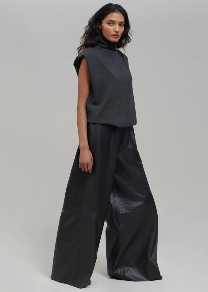 Women Sydney Wide Leather Pants 8211 Black The Frankie Shop Bottoms