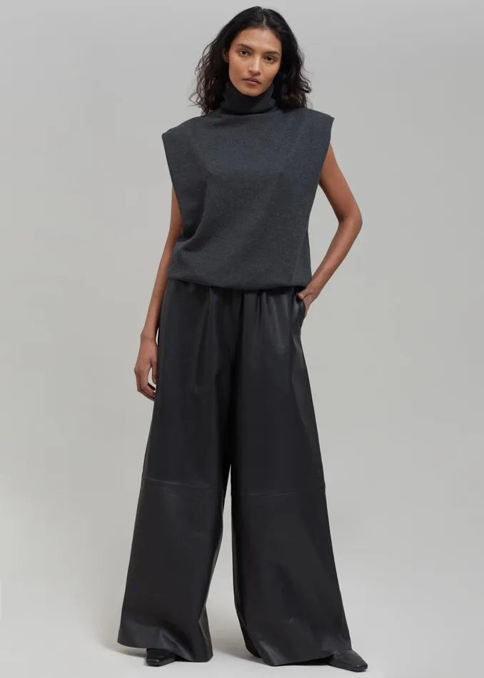 Women Sydney Wide Leather Pants 8211 Black The Frankie Shop Bottoms