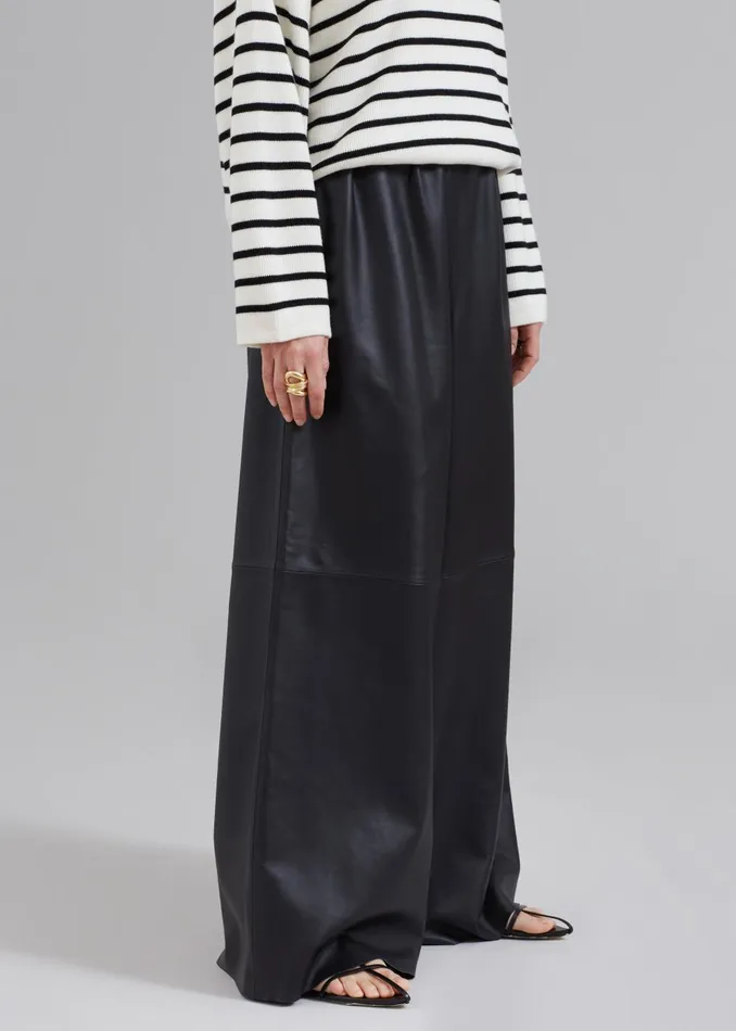 Women Sydney Wide Leather Pants 8211 Black The Frankie Shop Bottoms