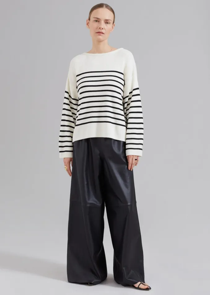 Women Sydney Wide Leather Pants 8211 Black The Frankie Shop Bottoms