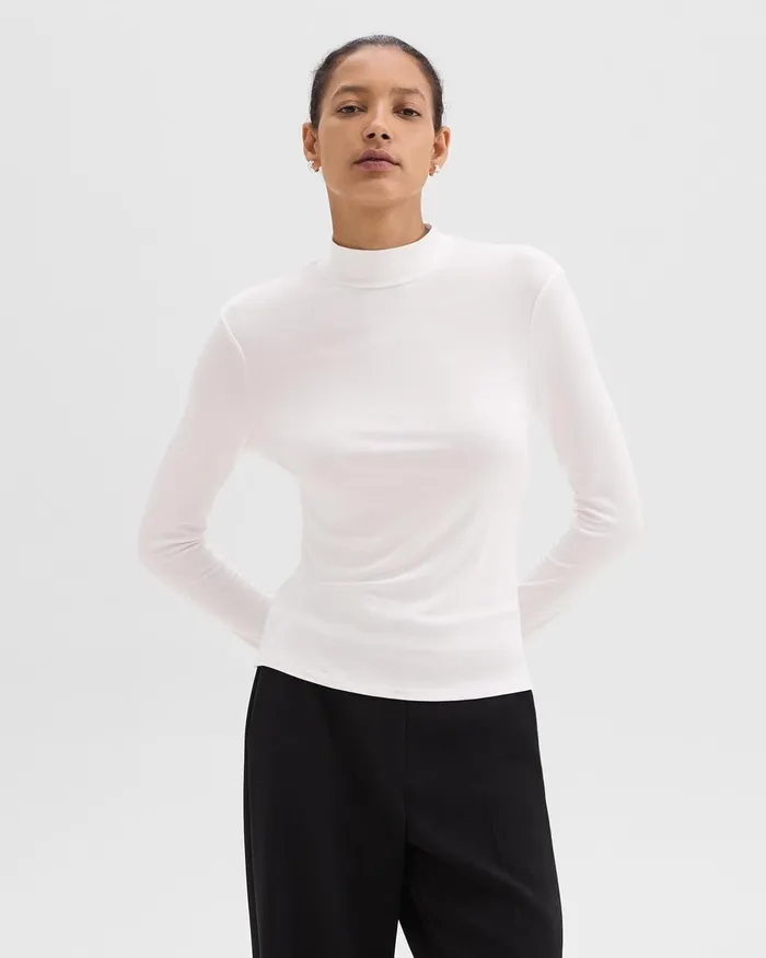 Women TShirts Tank Tops Theory Mock Neck Top In Rib Knit Viscose White