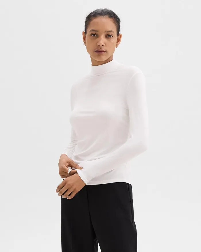Women TShirts Tank Tops Theory Mock Neck Top In Rib Knit Viscose White
