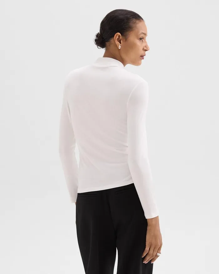 Women TShirts Tank Tops Theory Mock Neck Top In Rib Knit Viscose White