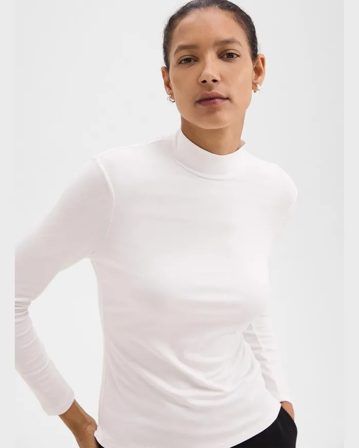 Women TShirts Tank Tops Theory Mock Neck Top In Rib Knit Viscose White