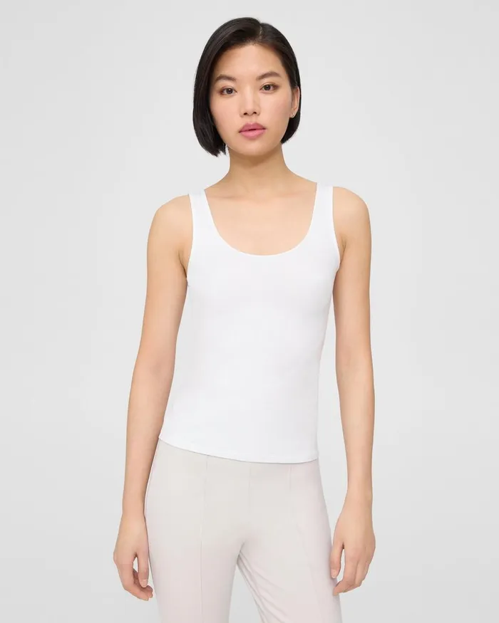 Women TShirts Tank Tops Theory Scoop Neck Tank In Stretch Cotton White