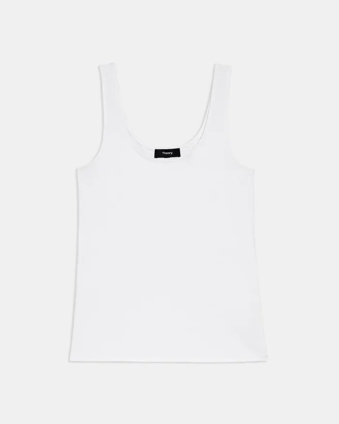 Women TShirts Tank Tops Theory Scoop Neck Tank In Stretch Cotton White