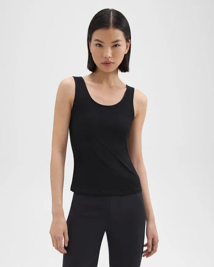 Women TShirts Tank Tops Theory Scoop Neck Tank Top In Rib Knit Viscose Black