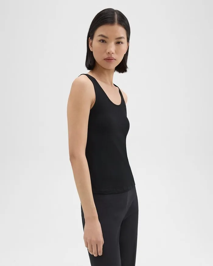 Women TShirts Tank Tops Theory Scoop Neck Tank Top In Rib Knit Viscose Black