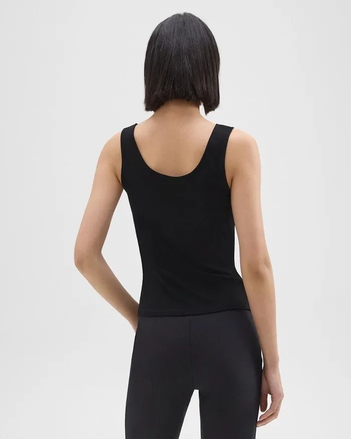 Women TShirts Tank Tops Theory Scoop Neck Tank Top In Rib Knit Viscose Black