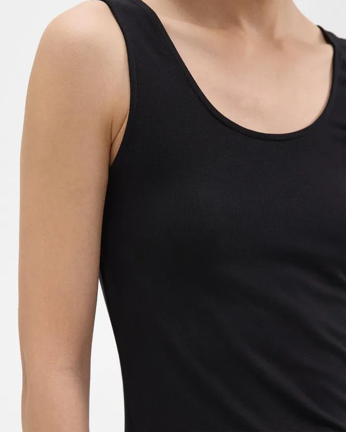 Women TShirts Tank Tops Theory Scoop Neck Tank Top In Rib Knit Viscose Black