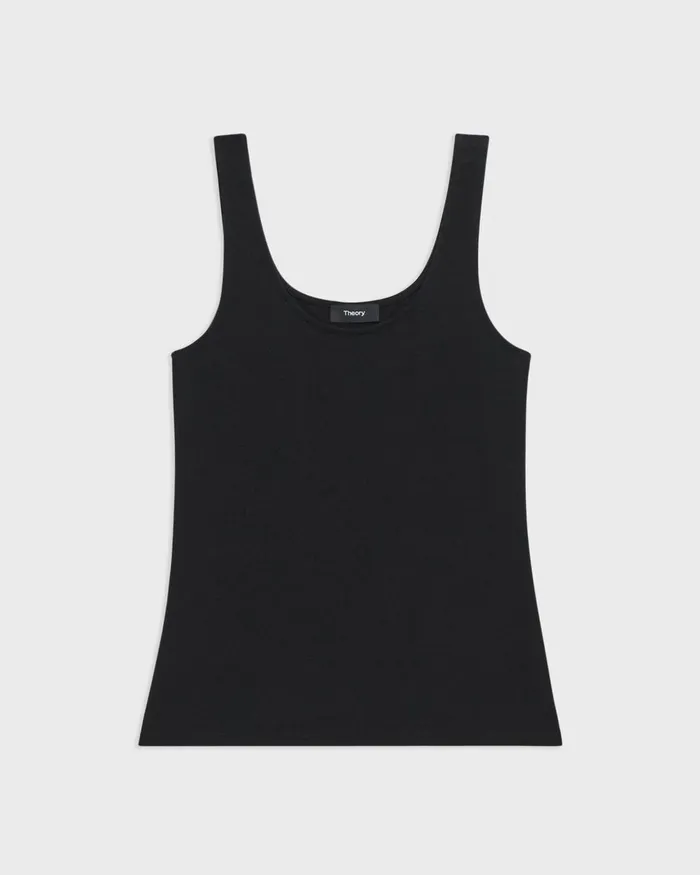 Women TShirts Tank Tops Theory Scoop Neck Tank Top In Rib Knit Viscose Black