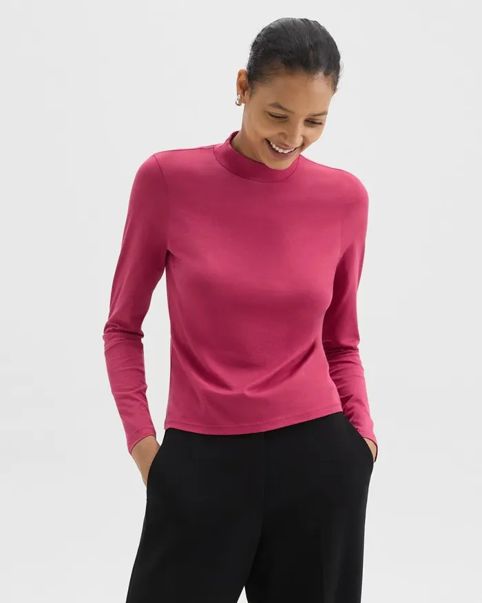 Women TShirts Tank Tops Theory Tiny Mock Neck Tee In Organic Cotton Deep Rose
