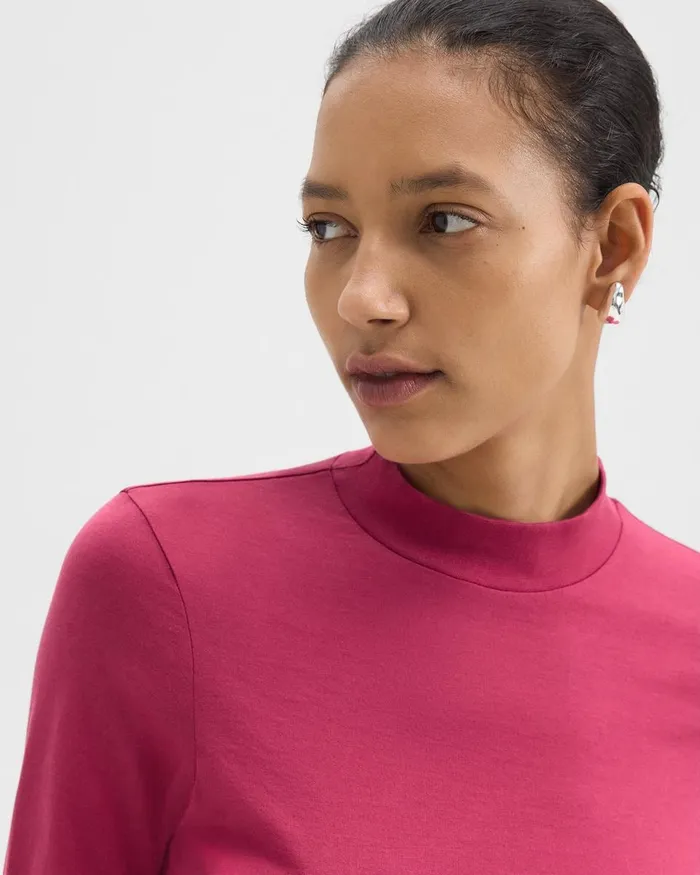 Women TShirts Tank Tops Theory Tiny Mock Neck Tee In Organic Cotton Deep Rose