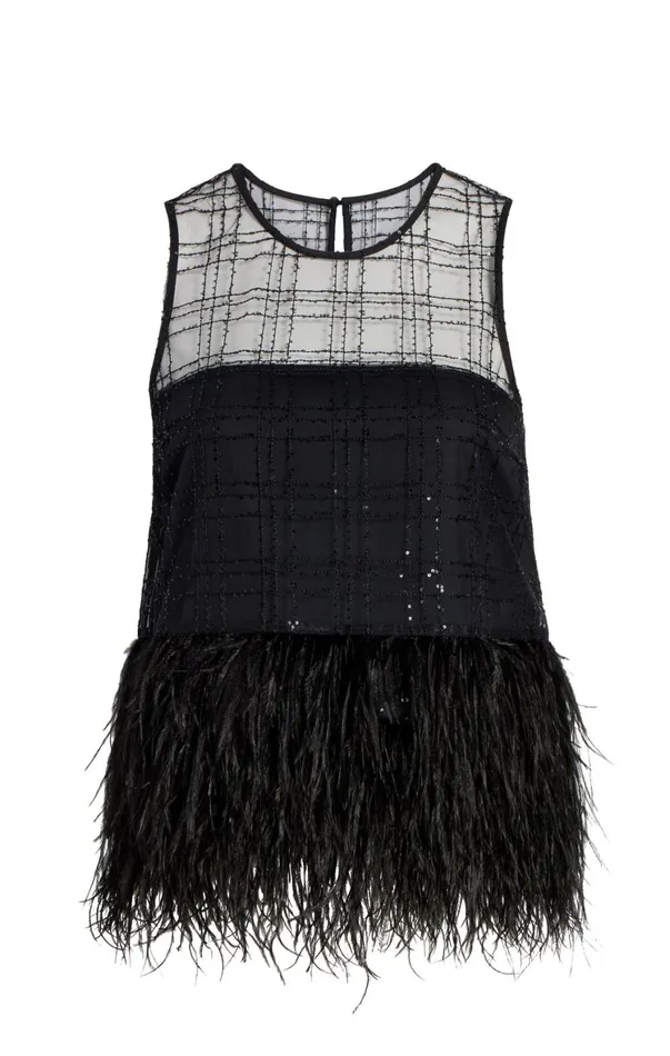 Women Tank Tops and Camisoles Cinq Sept Sequin Plaid Charisse Top Black