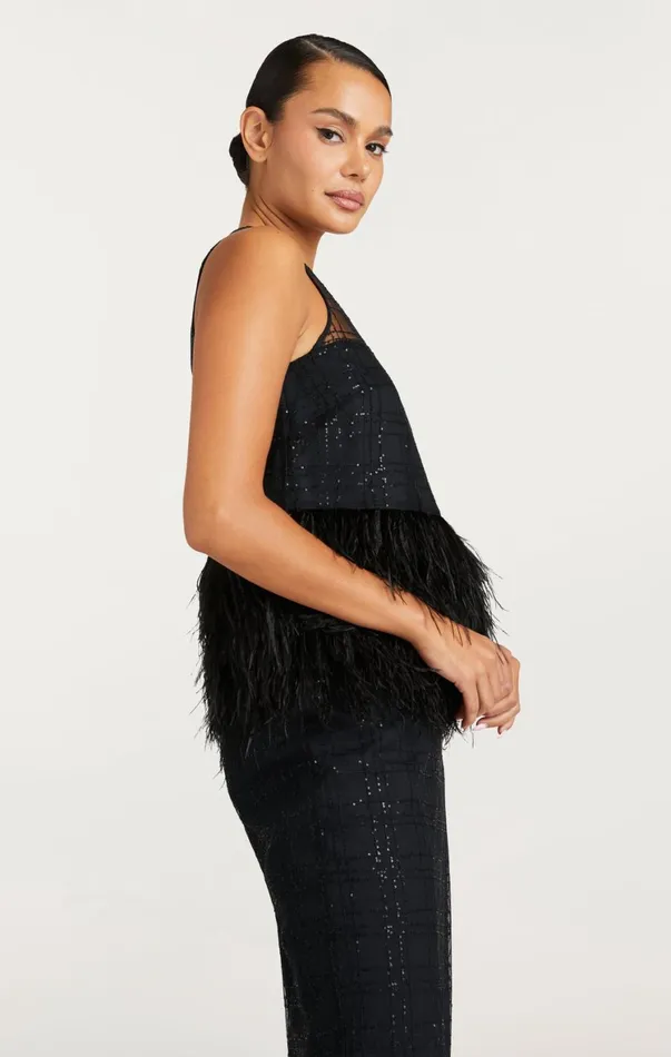 Women Tank Tops and Camisoles Cinq Sept Sequin Plaid Charisse Top Black