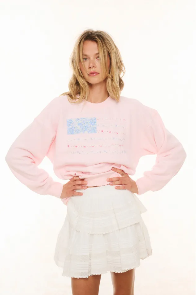 Women Tees and Fleece LoveShackFancy Palo Americana Fleece Pullover Wistful Pink Women Tees and Fleece LoveShackFancy Palo Americana Fleece Pullover Wistful Pink