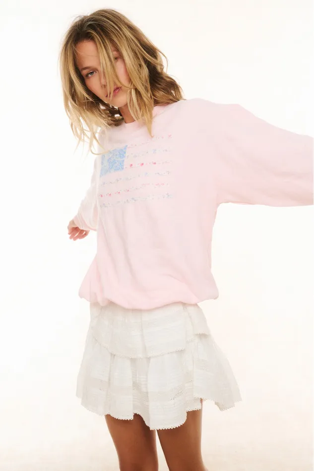 Women Tees and Fleece LoveShackFancy Palo Americana Fleece Pullover Wistful Pink Women Tees and Fleece LoveShackFancy Palo Americana Fleece Pullover Wistful Pink