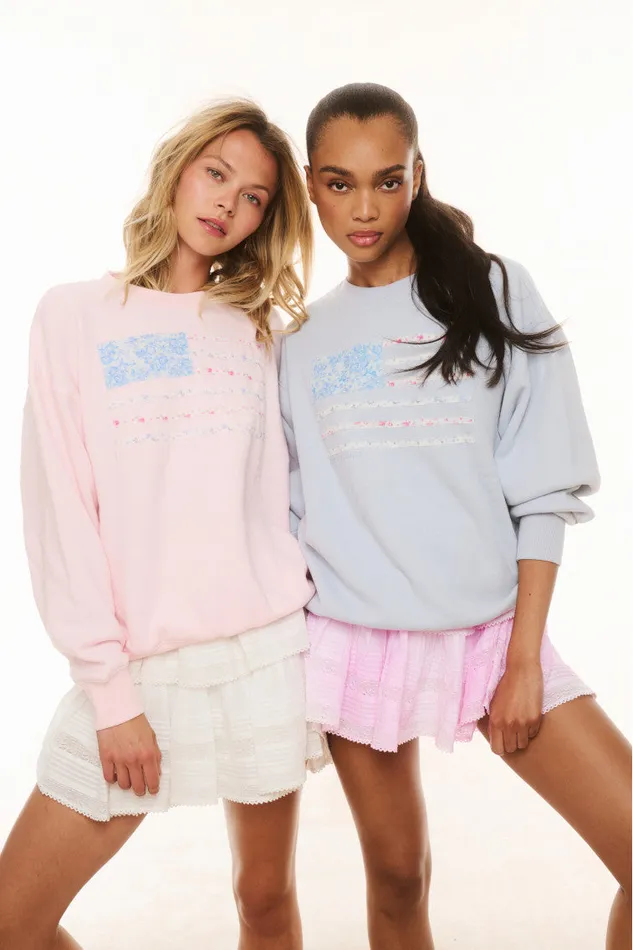 Women Tees and Fleece LoveShackFancy Palo Americana Fleece Pullover Wistful Pink Women Tees and Fleece LoveShackFancy Palo Americana Fleece Pullover Wistful Pink