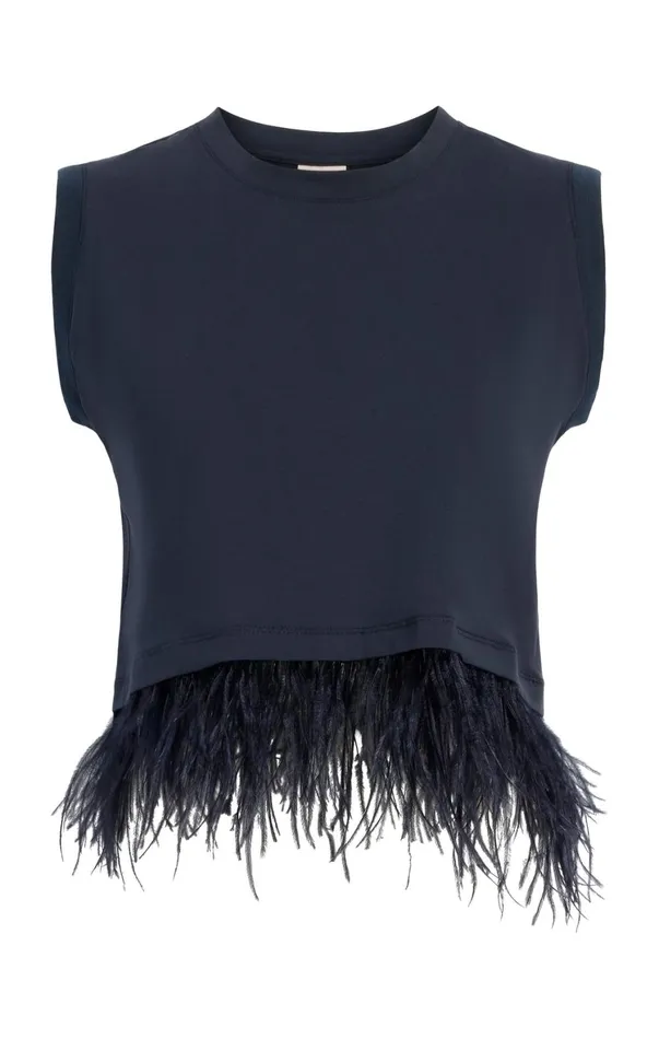 Women Tees and Pullovers Cinq Sept Cropped Feather Tee Navy