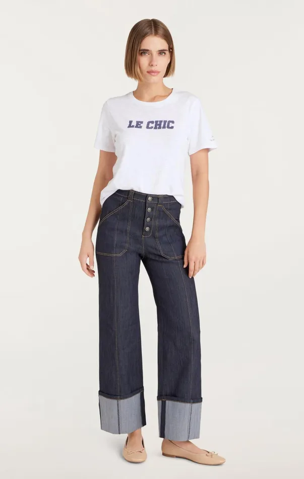 Women Tees and Pullovers Cinq Sept Le Chic Shrunken Tee Whitenavy