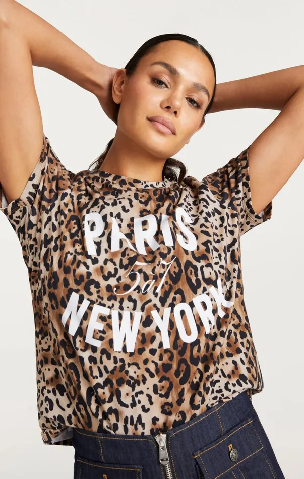 Women Tees and Pullovers Cinq Sept Leopard Paris Ny Tee Blacksahara