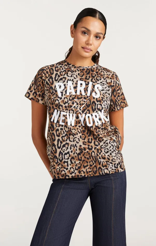 Women Tees and Pullovers Cinq Sept Leopard Paris Ny Tee Blacksahara