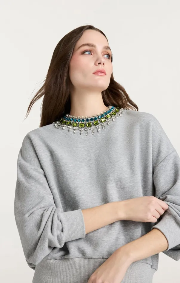 Women Tees and Pullovers Cinq Sept Stacked Necklace Brandy Pullover Heather Greymulti