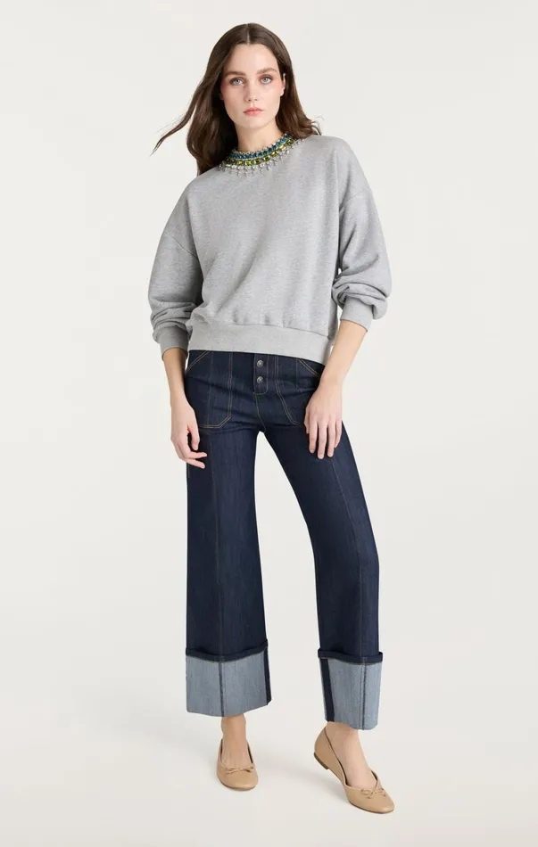 Women Tees and Pullovers Cinq Sept Stacked Necklace Brandy Pullover Heather Greymulti