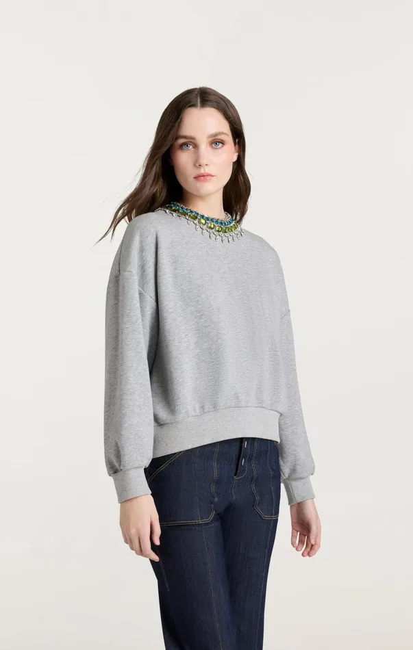 Women Tees and Pullovers Cinq Sept Stacked Necklace Brandy Pullover Heather Greymulti