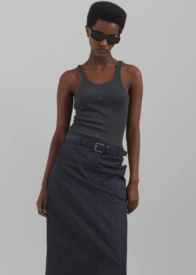 Women Toni Leather Belt 8211 Dark Navy The Frankie Shop