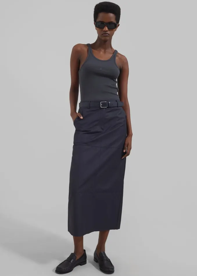 Women Toni Leather Belt 8211 Dark Navy The Frankie Shop
