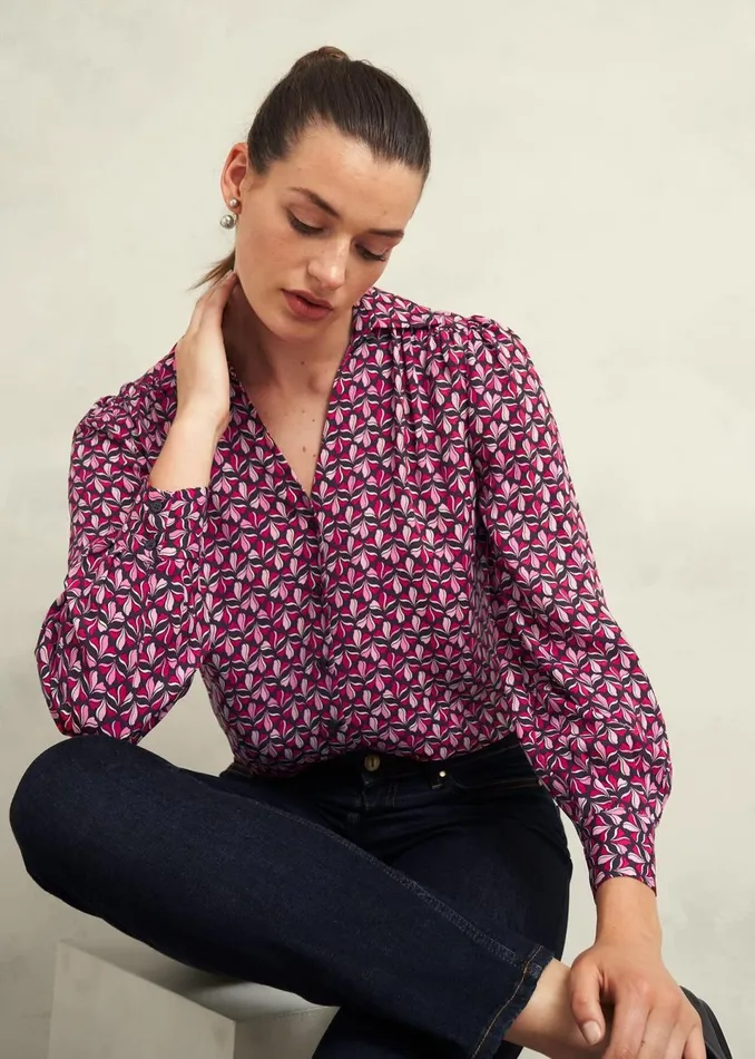 Women Tops Hobbs Abigail Blouse Pink Multi