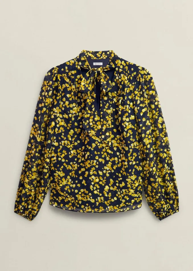 Women Tops Hobbs Aria Blouse Navy Yellow