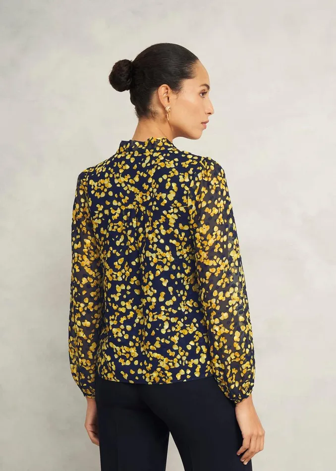 Women Tops Hobbs Aria Blouse Navy Yellow