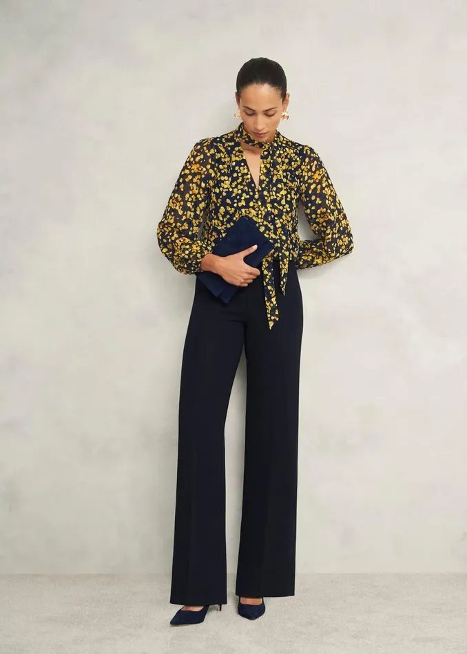 Women Tops Hobbs Aria Blouse Navy Yellow
