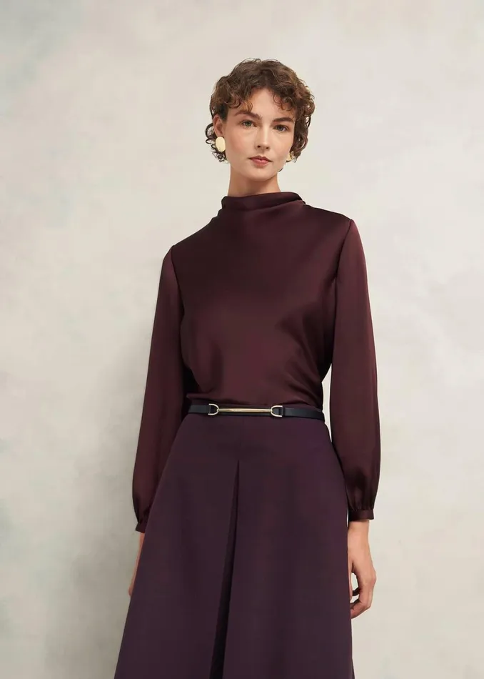 Women Tops Hobbs Lulworth Satin Blouse Cocoa Brown