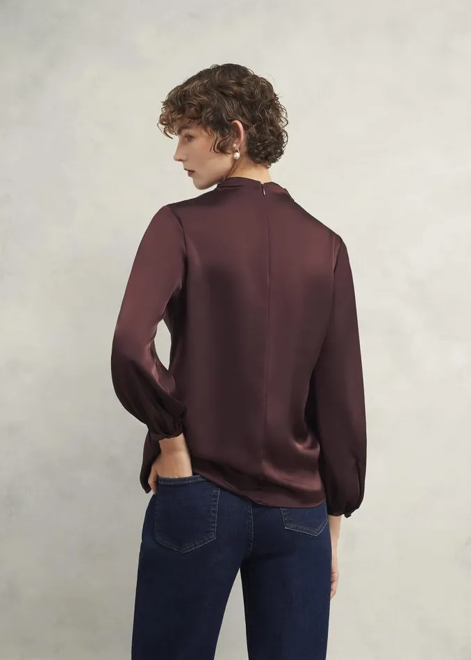 Women Tops Hobbs Lulworth Satin Blouse Cocoa Brown