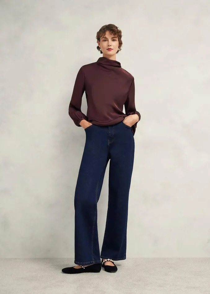 Women Tops Hobbs Lulworth Satin Blouse Cocoa Brown